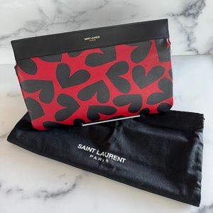 Saint Laurent Paris Heart Printed Black & Red Clutch 2015-16 FW